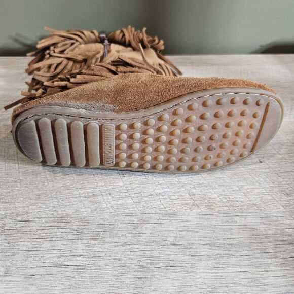 Minnetonka Womens 3 Brown Rust Suede Leather Fringe 3 Layer Tall Boots Moccasin - Picture 6 of 12